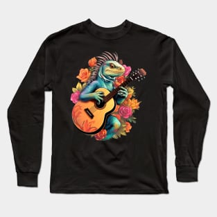 Iguana With Acoustic Guitar Long Sleeve T-Shirt
